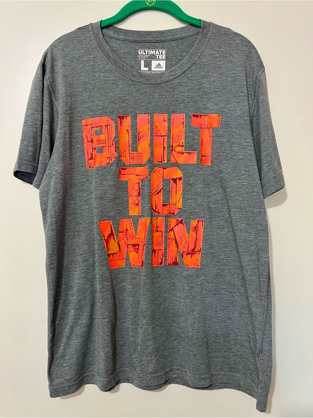 adidas Gray Ultimate Tee Short-Sleeve with Orange 'Built to Win' Graphic